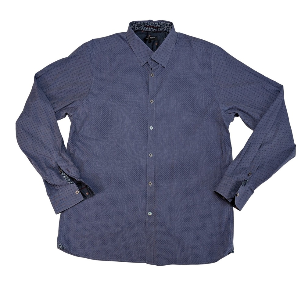 Ted Baker London STRACAT Shirt Size 6 XXL Blue Micro Dot Stretch Cotton Mens L/S